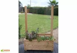 Jardi-Bois Bac à Fleurs Avec Treillis En Bois De Châtaignier Lasuré – Brise Vent