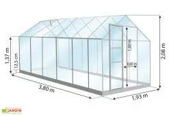 Serre De Jardin En Verre Trempé Lams 7,3 M² - Allium Vert -Jardinage Soldes dimensions serre lams allium 7 30m2 1