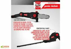 Elem Garden Outil De Jardinage 3 En 1 : Taille-haies, élagueuse Et Coupe Bordures – 20 V 9 Elem Garden Outil De Jardinage 3 En 1 : Taille-haies, élagueuse Et Coupe Bordures – 20 V -Jardinage Soldes elageuse sur batterie