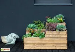 Ekju Carré Potager En Bois Autoclave à étages 4 Compartiments - 90 X 90 X 46 Cm