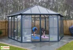 Canopia Jardin D’Hiver GARDA Gris Anthracite 5,95 X 5,17 X 3,32 M -Jardinage Soldes jardin hiver ferme gazebo hexagonal garda gris anthracite 597x517x332cm 4