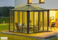 Canopia Jardin D’Hiver En Aluminium Et Polycarbonate 9 M² – LEDRO 3000 -Jardinage Soldes jardin hiver gris anthracite gazebo carre longueur 295cm ou 360cm 2