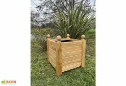 Jardi-Bois Bac à Fleurs Carré Sur Pieds En Bois De Châtaignier Lasuré - Oranger