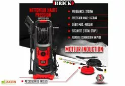 BRICK Nettoyeur Haute Pression à Induction – 2100 W -Jardinage Soldes nettoyeur haute pression electrique 2100w brick moteur induction