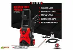 BRICK Nettoyeur Haute Pression électrique – 1700 W 9 BRICK Nettoyeur Haute Pression électrique – 1700 W -Jardinage Soldes nettoyeur haute pression rouge 1700w brick 135bars
