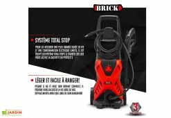 BRICK Nettoyeur Haute Pression électrique – 1700 W 10 BRICK Nettoyeur Haute Pression électrique – 1700 W -Jardinage Soldes nettoyeur haute pression rouge 1700w brick total stop