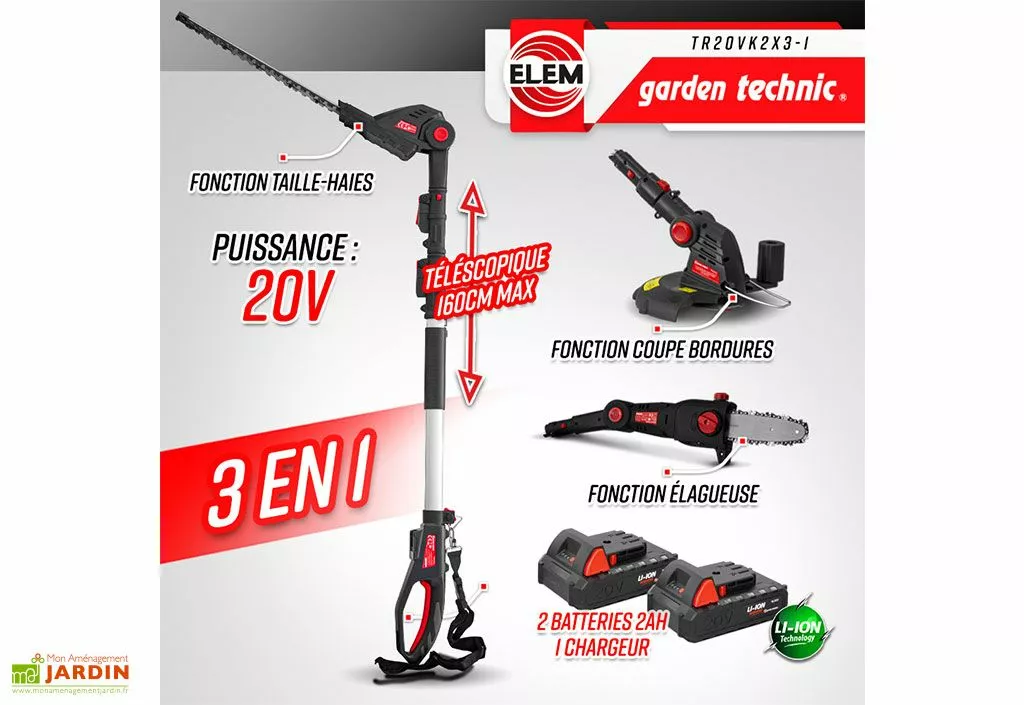Elem Garden Outil De Jardinage 3 En 1 : Taille-haies, élagueuse Et Coupe Bordures – 20 V 4 Elem Garden Outil De Jardinage 3 En 1 : Taille-haies, élagueuse Et Coupe Bordures – 20 V – Image 2