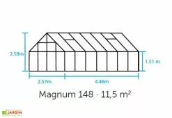 Halls Serre De Jardin En Aluminium Et Verre Trempé Magnum 148 – 11,5 M² -Jardinage Soldes schema dimensions serre jardin magnum 148