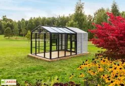 Stali Serre De Jardin En Bois Et Verre Trempé Avec Panneaux Occultants – Lilas -Jardinage Soldes serre jardin bois panneaux occultants stali design 04
