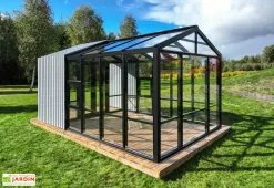 Stali Serre De Jardin En Bois Et Verre Trempé Avec Panneaux Occultants – Mimosas -Jardinage Soldes serre jardin bois panneaux occultants stali 1