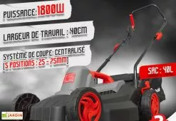 Elem Garden Tondeuse à Gazon Électrique 1800 W – 40 Cm Bac Récolteur 40 L -Jardinage Soldes tondeuse electrique 1800w elem garden tde1840p 40cm