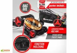 Elem Garden Tondeuse à Gazon Thermique Autotractée 144,3 CC – 46 Cm -Jardinage Soldes tondeuse gazon thermique elem garden wttac46t144es 22 fonction mulching
