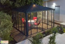 Canopia Jardin D’Hiver En Aluminium Et Polycarbonate 9 M² – LEDRO 3000 -Jardinage Soldes tonnelle fermee jardin hiver ledra aluminium gris polycarbonate 10m2 1
