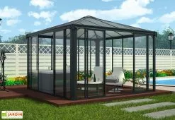 Canopia Jardin D’Hiver En Aluminium Et Polycarbonate 9 M² – LEDRO 3000 -Jardinage Soldes tonnelle fermee jardin hiver ledra aluminium gris polycarbonate 10m2